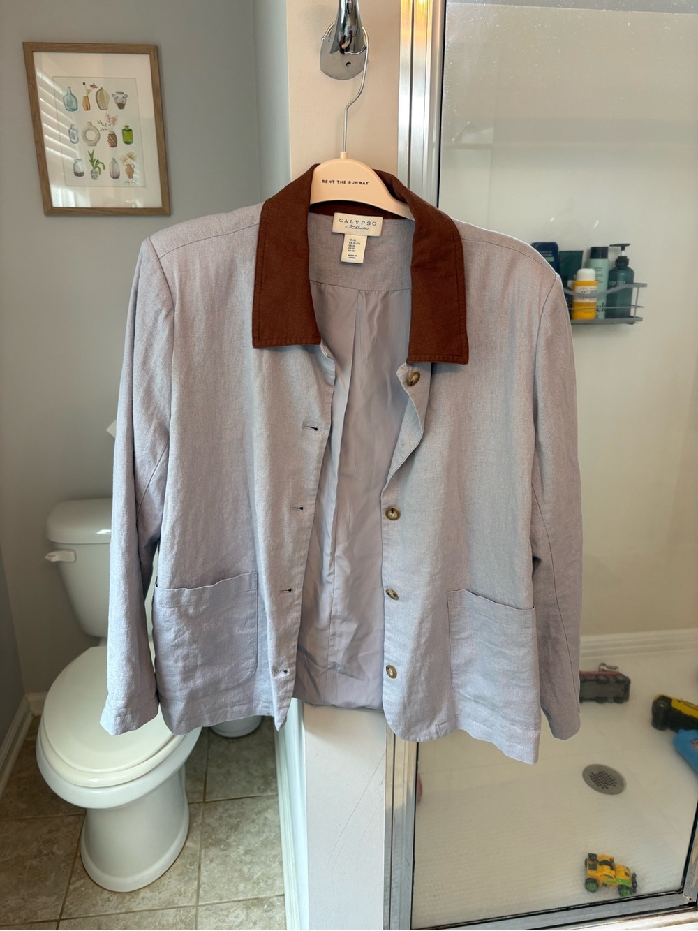 Calypso St Barth Women's XL Linen Blend Jacket Light Blue Brown Collar Coastal